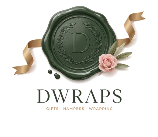 Dwraps evergreen wax seal with gold ribbon and a blush rose